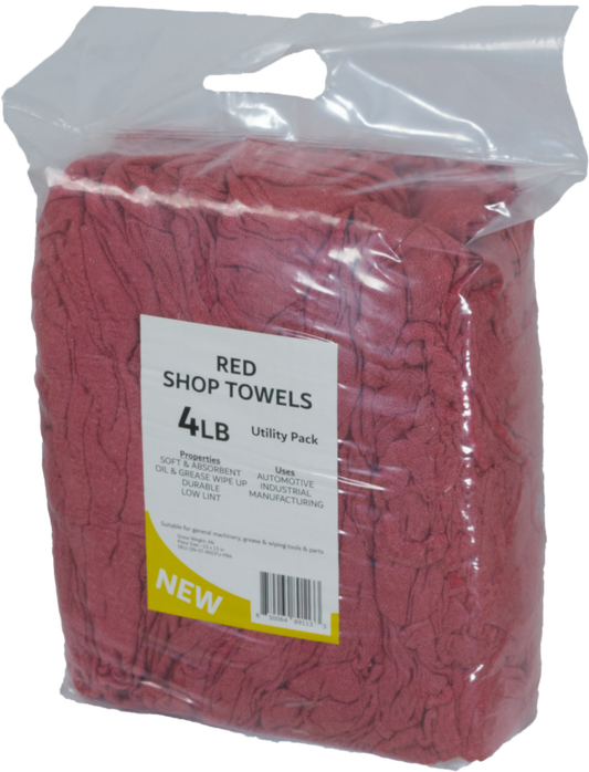 A bag of red cotton shop towels