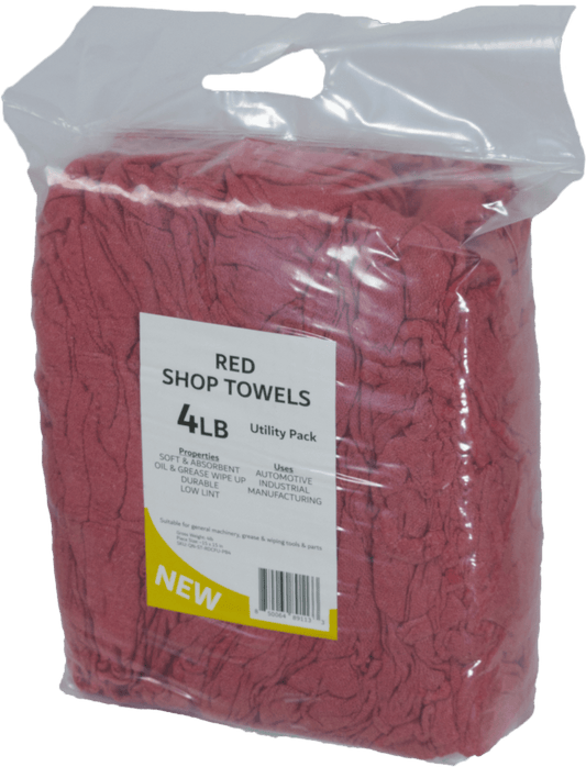 A bag of red cotton shop towels
