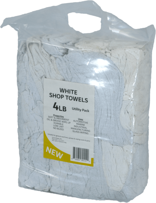 A bag of white cotton woven shop towels