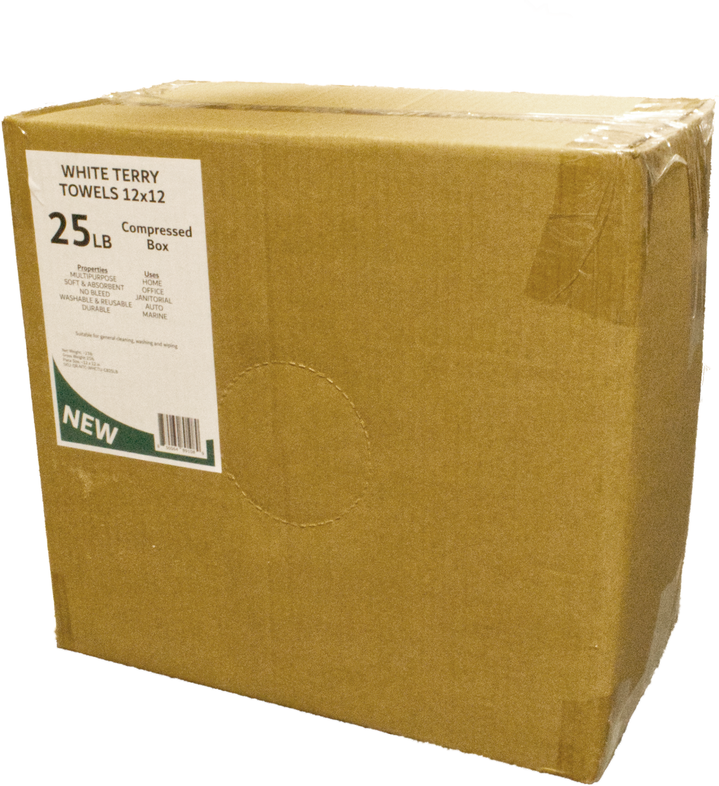 A box of white 12x12 cotton terry towels