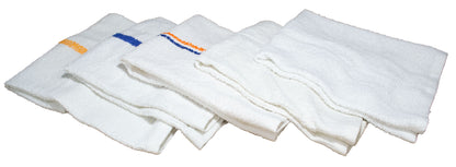 A selection of white bar mops, some with color stripes