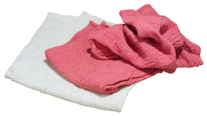 Cotton woven shop towels, white and red