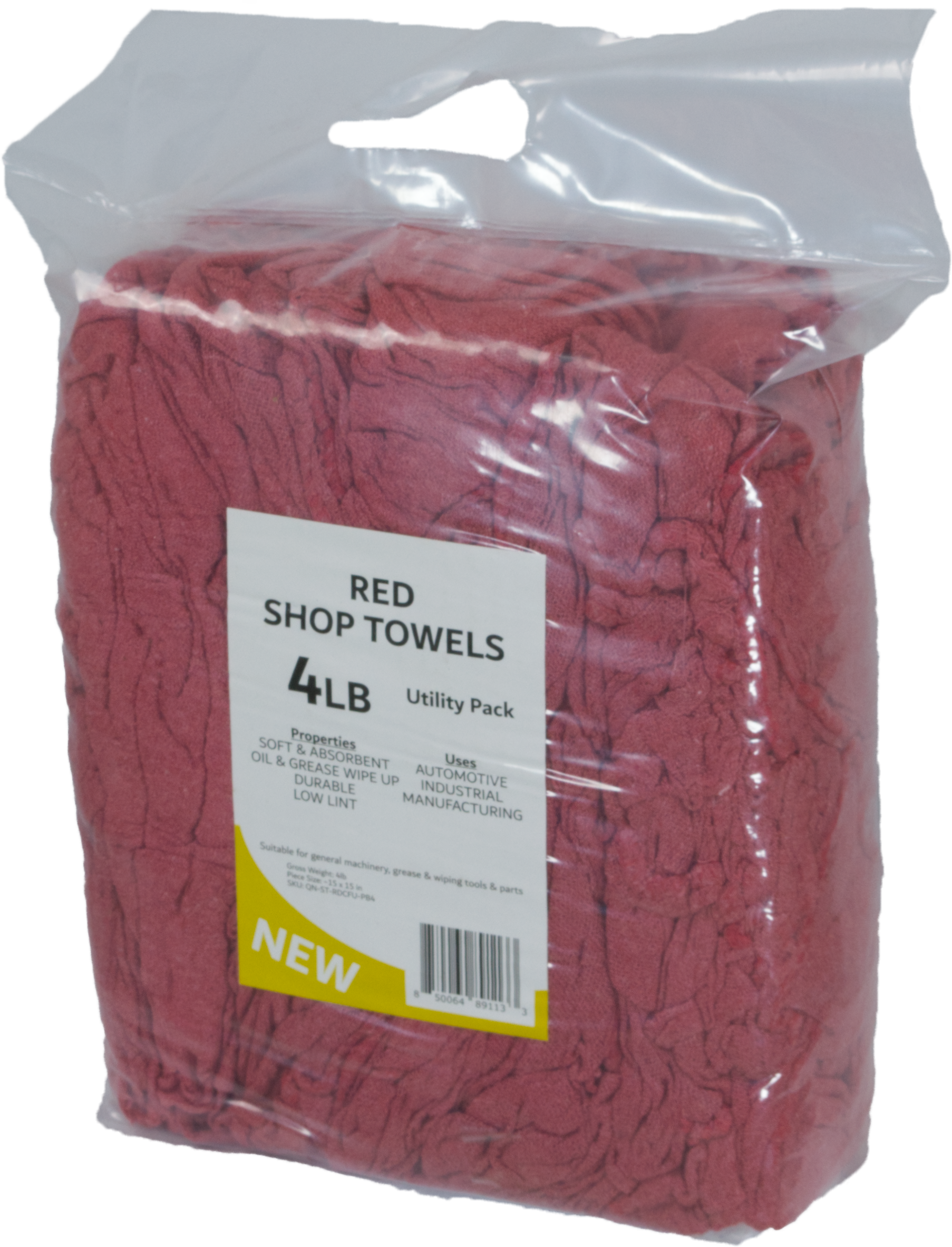 A bag of red cotton shop towels