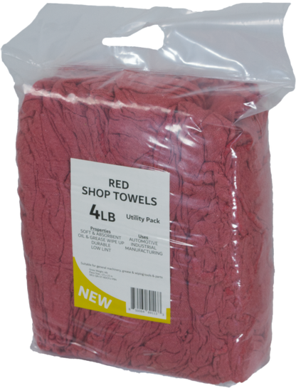 A bag of red cotton shop towels