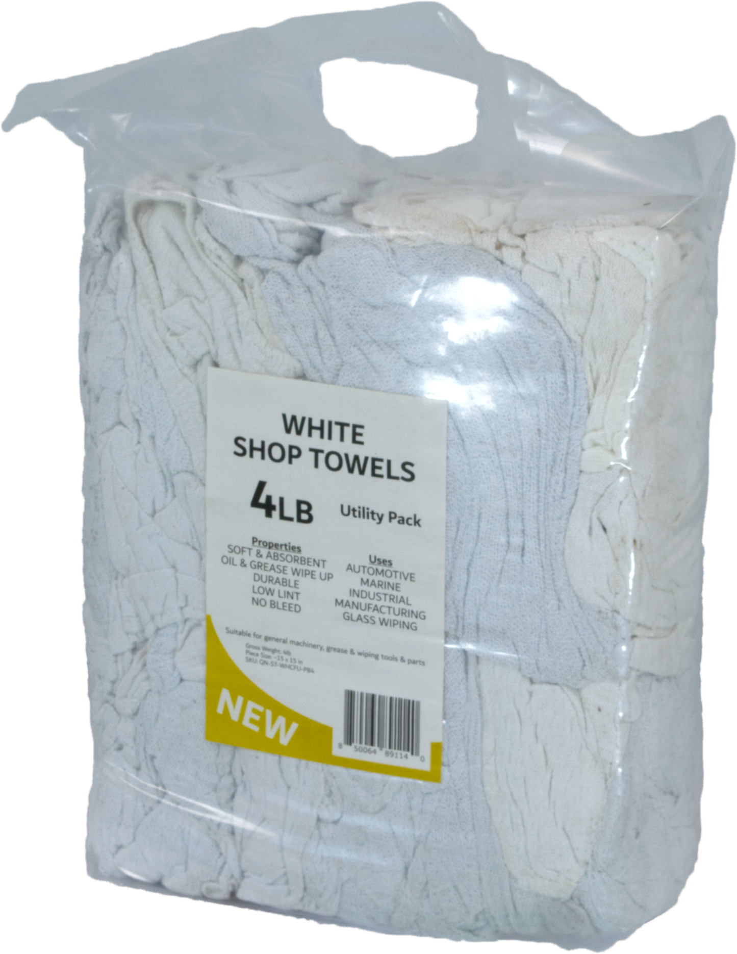 A bag of white cotton woven shop towels