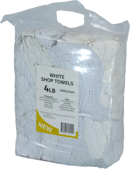A bag of white cotton woven shop towels