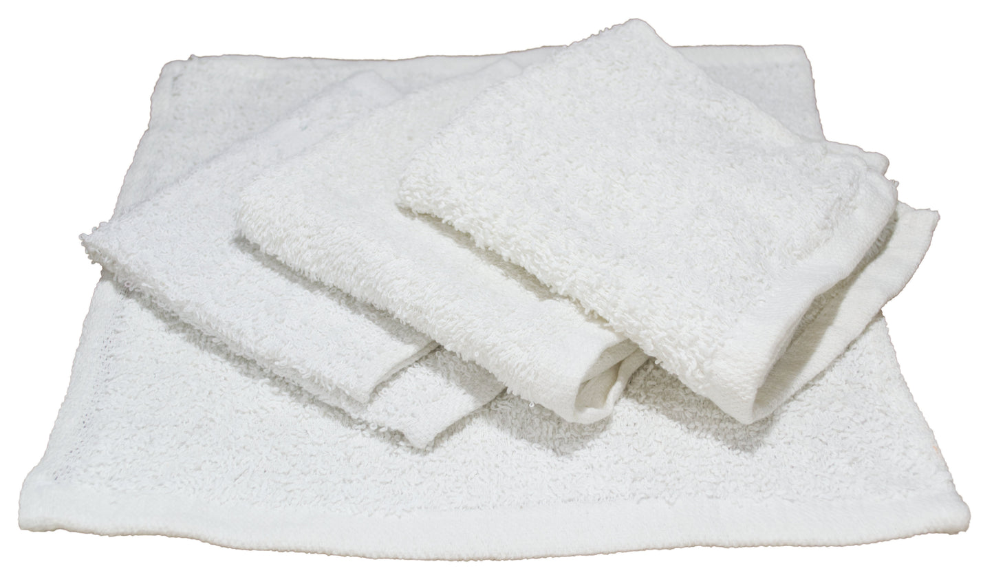 A stack of white terry wash cloths